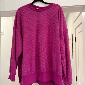 Sew In Love Fuchsia Textured Crew Neck Sweater